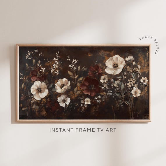 Dark Floral Painting Art Print, Moody Vintage Botanical