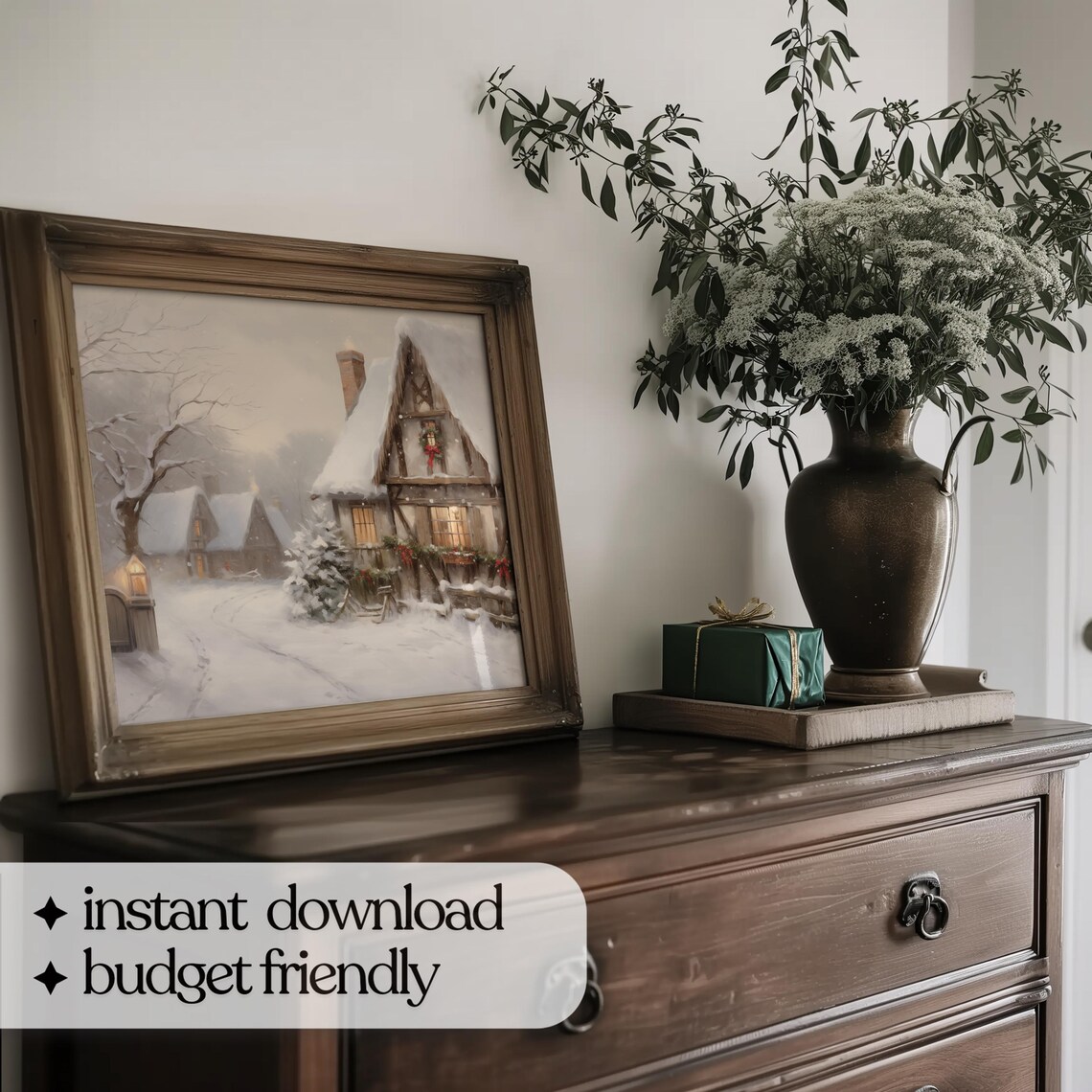 Winter Cottage Vintage Holiday Village Art Print - Image 5