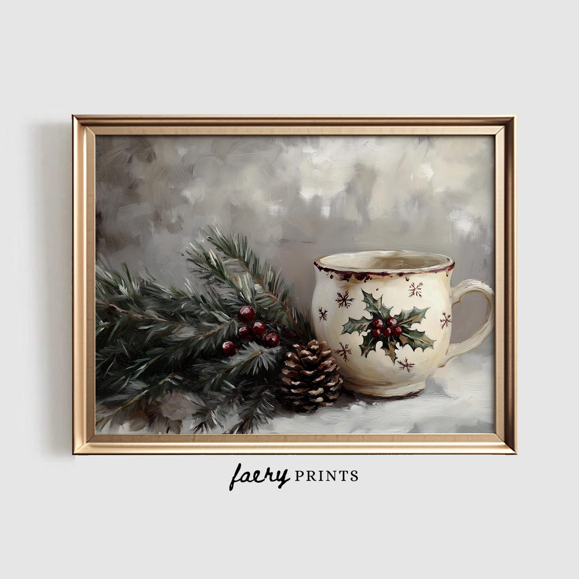 Rustic Holly Mug With Pinecones Cozy Christmas Kitchen Art Poster - Image 5