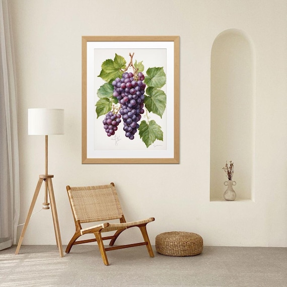 Grapevine Watercolor Botanical Purple Grape Print Vineyard Kitchen Fruit Art