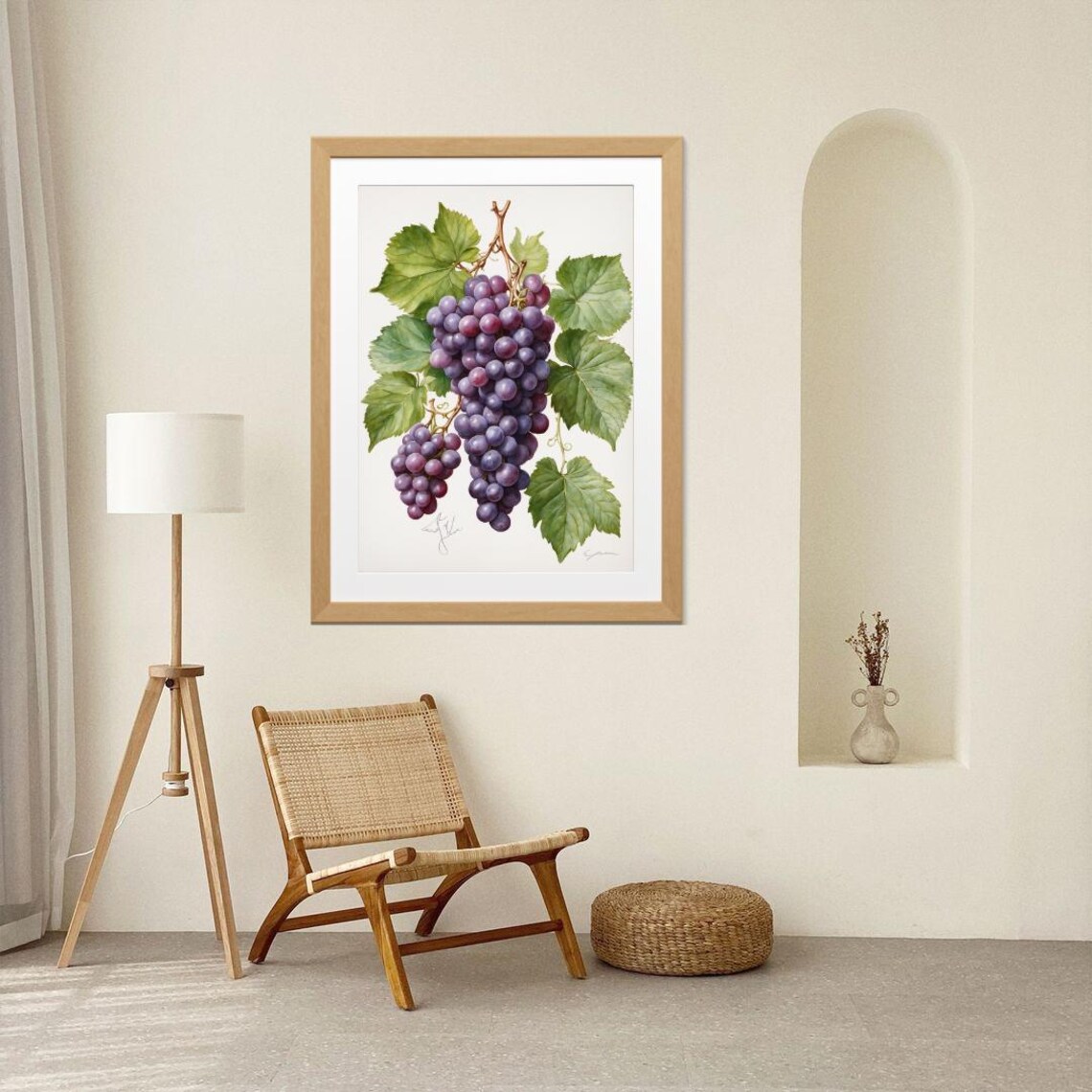 Grapevine Watercolor Botanical Purple Grape Print Vineyard Kitchen Fruit Art