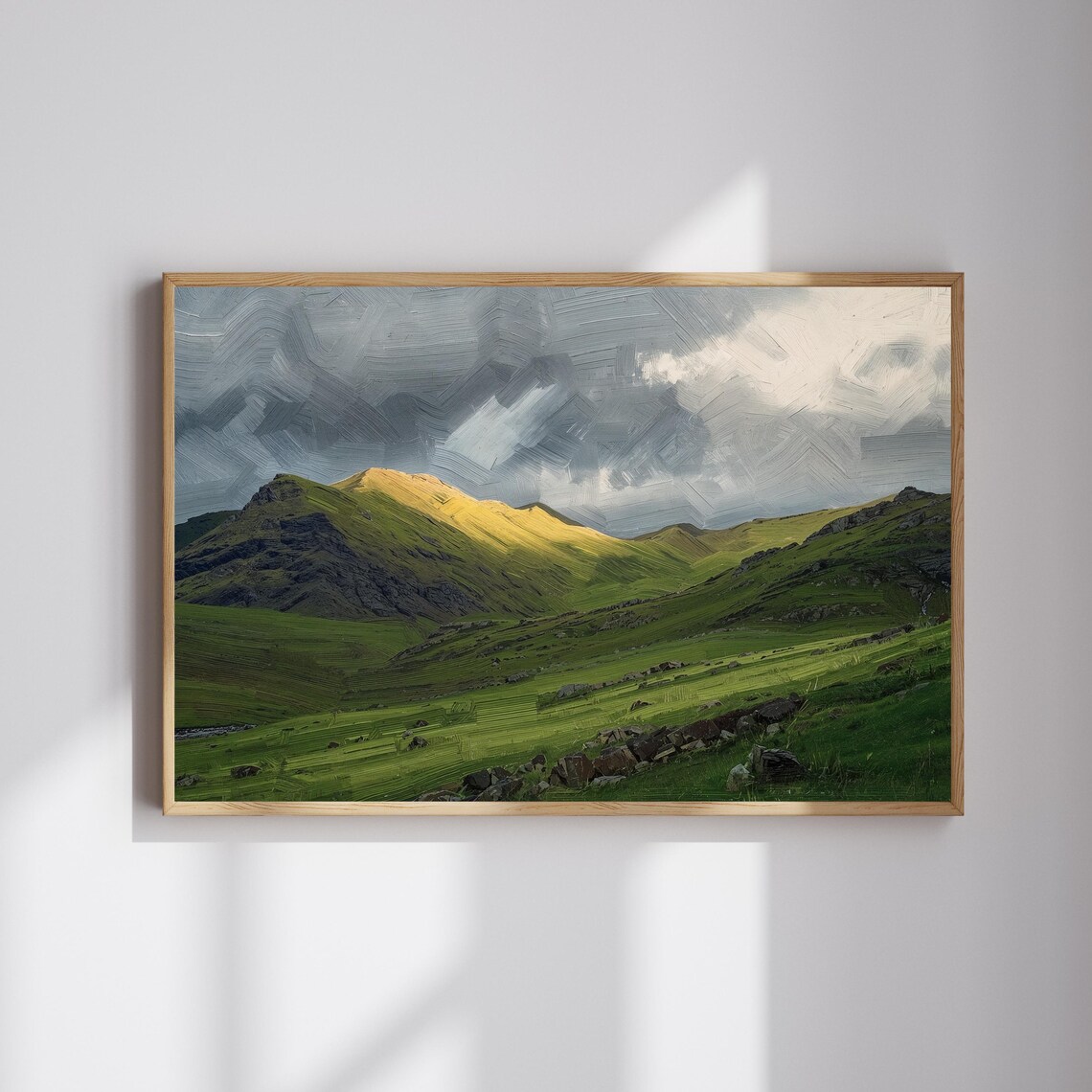 Scottish Highlands Mountain Sunlit Peaks Oil Painting Landscape Print