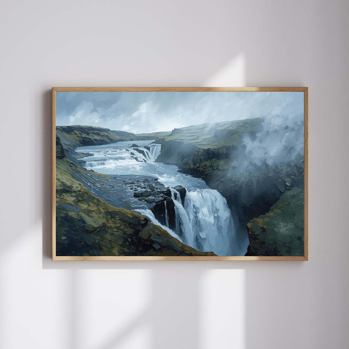 Majestic Waterfall River Cliffs Oil Painting Landscape Wall Poster