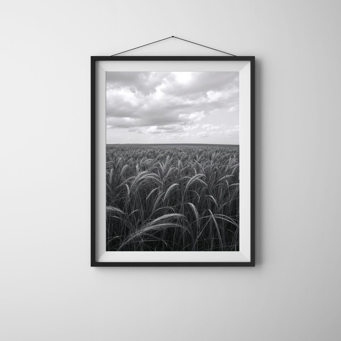 Black And White Wheat Field Tall Grass Minimalist Nature Wall Art