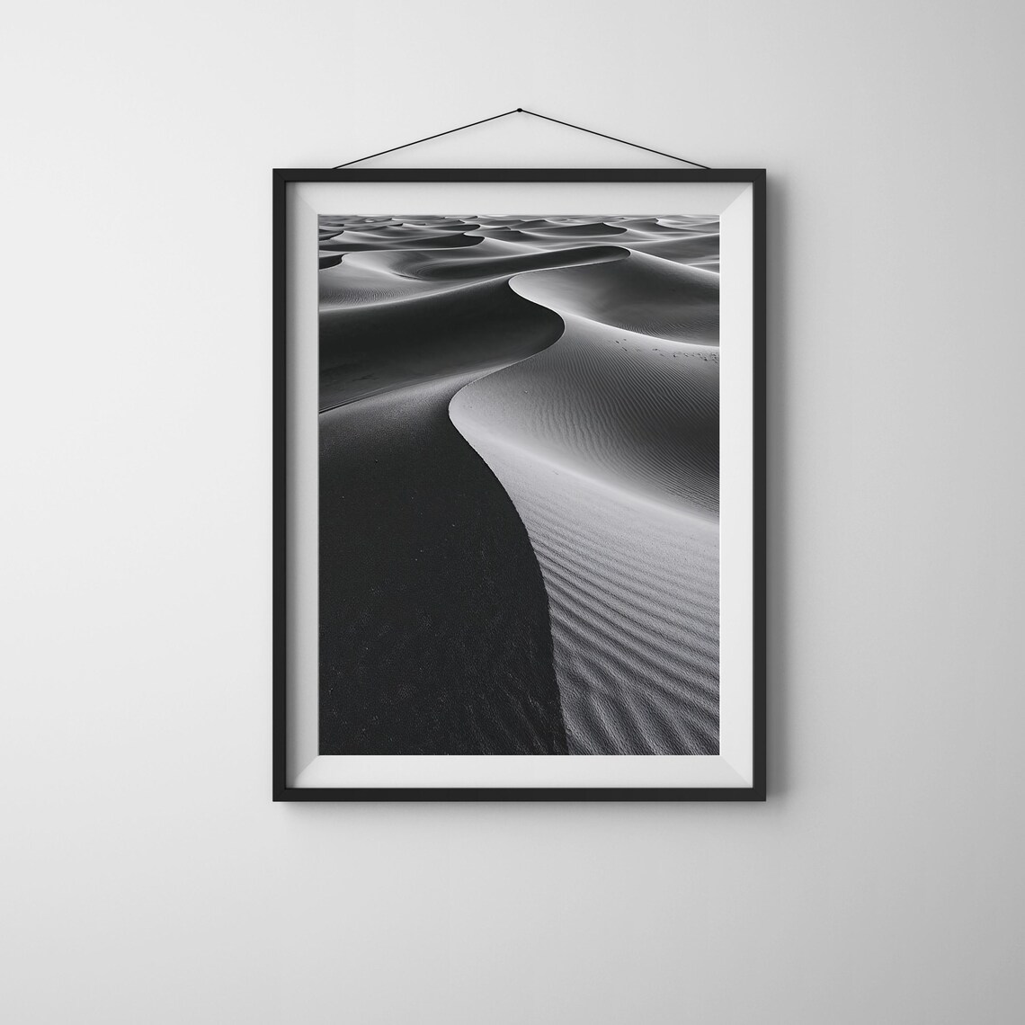 Black and White Desert Sand Dunes Minimalist Photo Art Poster