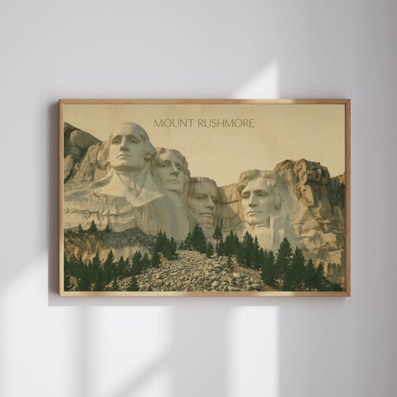 Mount Rushmore Retro Poster Vintage Travel Wall Art Landmark Print