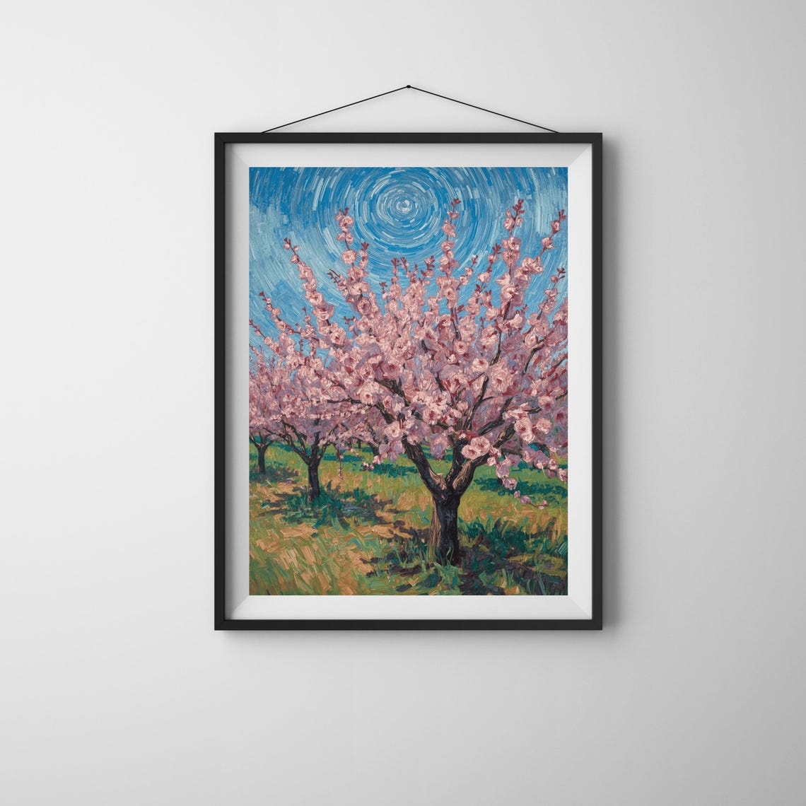 Blossoming Almond Orchard in Spring Impressionist Art Poster