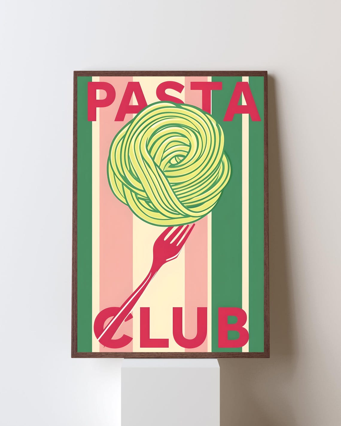 Pasta Club Retro Italian Kitchen Pasta Fork Fun Wall Decor Poster