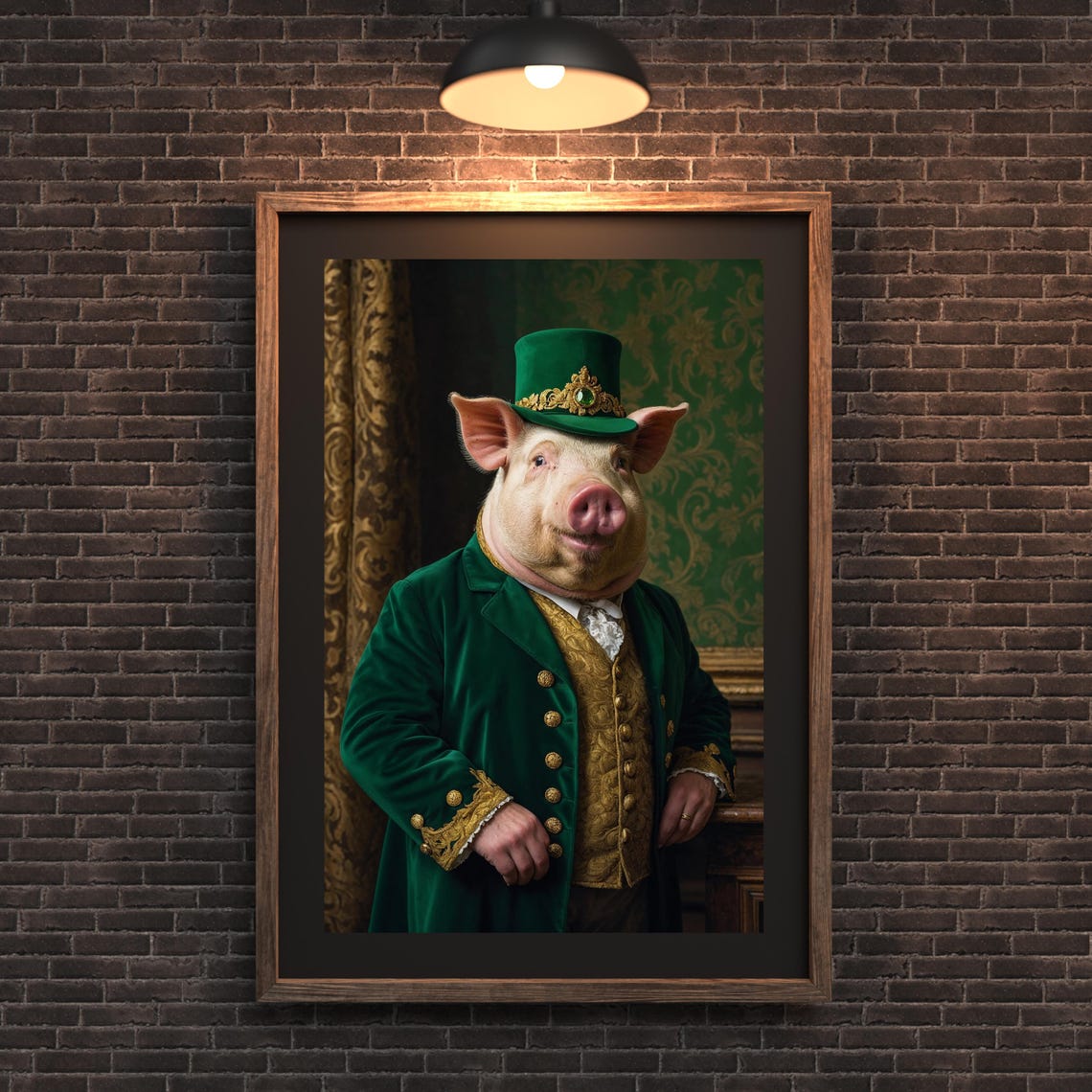 Distinguished Pig In Green Velvet Coat Top Hat Portrait Poster