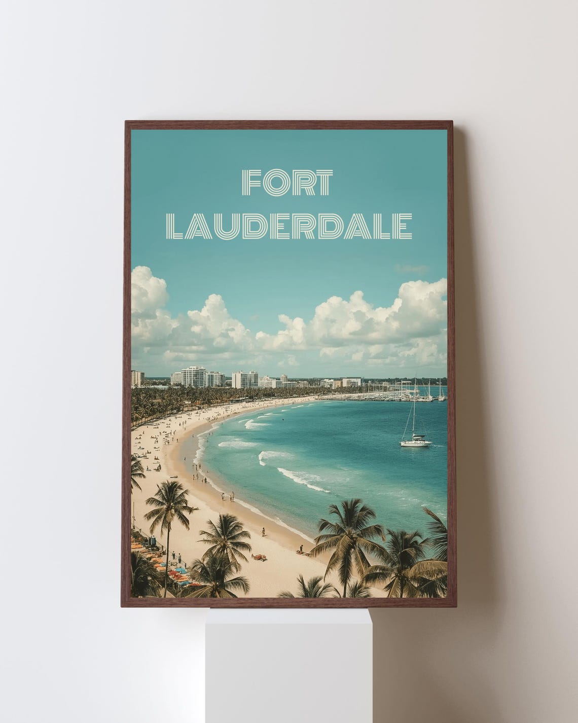 Fort Lauderdale Florida Beach Palm Trees Sailboats Retro Poster