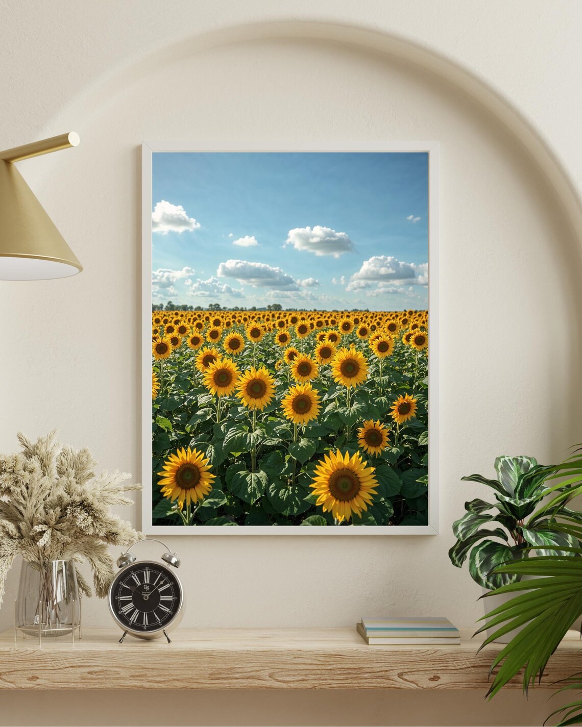 Sunflower Field Blue Sky Summer Photography Bright Nature Wall Poster