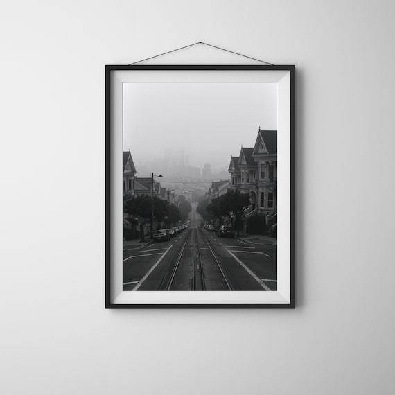 Foggy San Francisco Street Classic Black and White Photo Poster