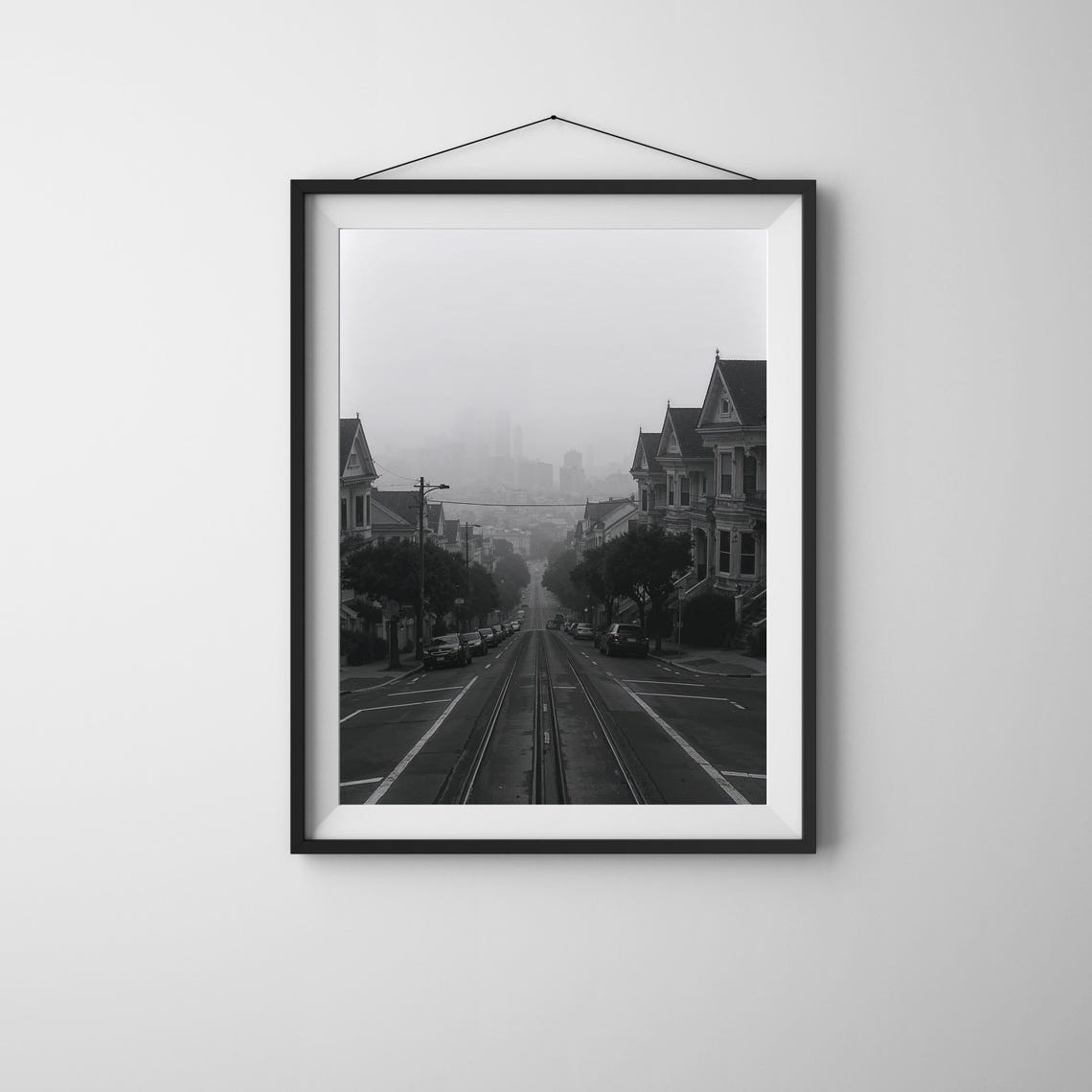 Foggy San Francisco Street Classic Black and White Photo Poster