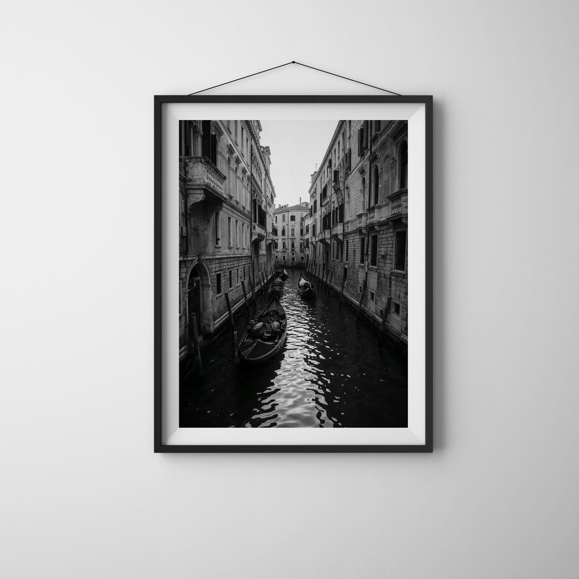 Venice Gondolas On Quiet Canal Black White Italian Waterway Poster