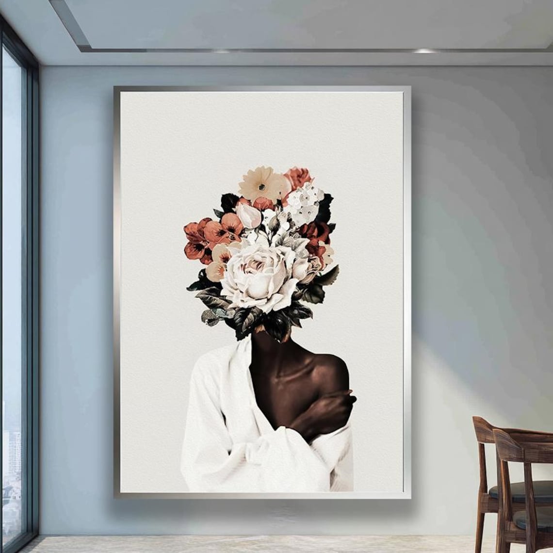Elegant Woman With Blooming Floral Head Botanical Portrait Poster