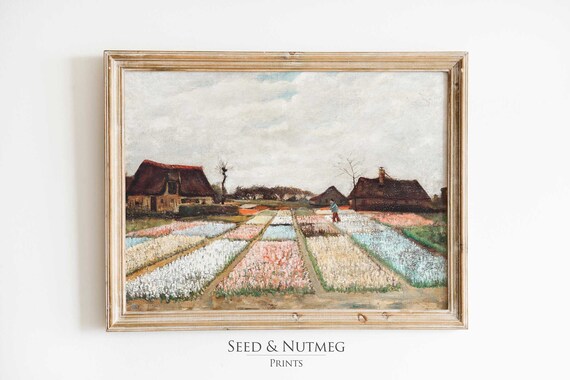 Colorful Flower Fields Farm Spring Blossom Vintage Landscape Poster