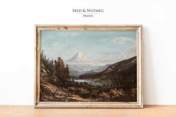Rustic Pnw Landscape Painting Wall Art Washington Vintage Print Wall Art Oil Painting Wall Decor 125