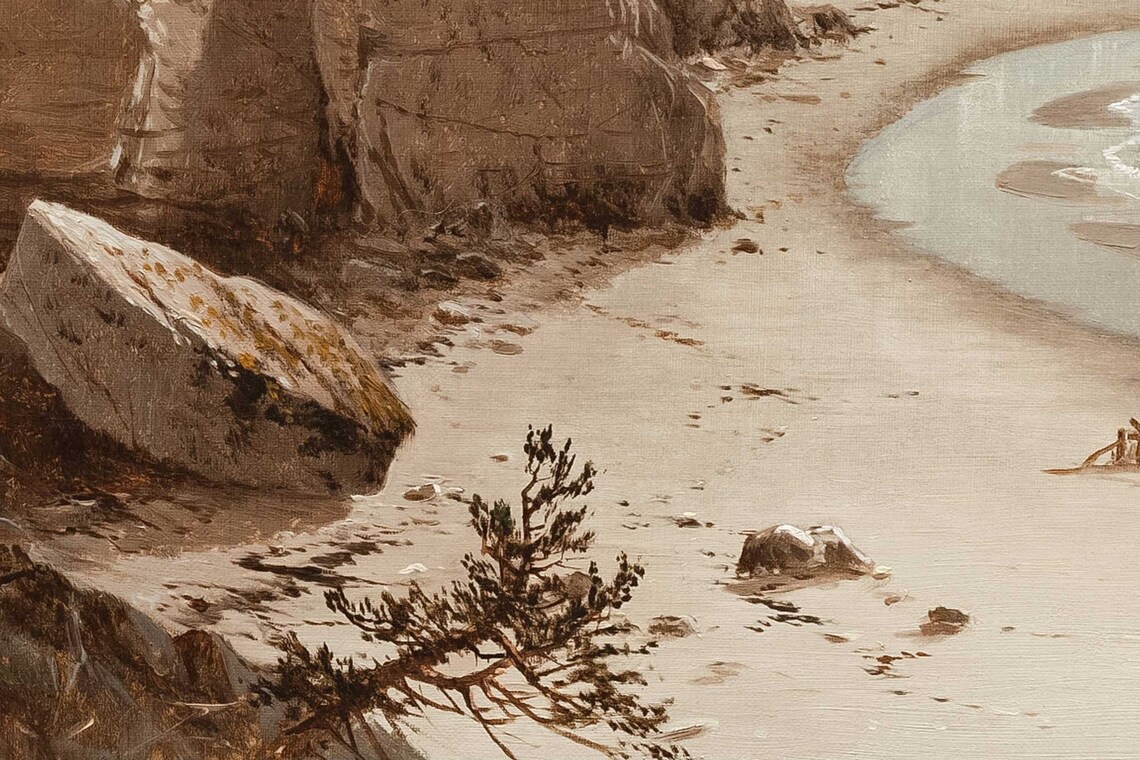 Rocky Coastal Shoreline Sepia Vintage Beach Landscape Poster