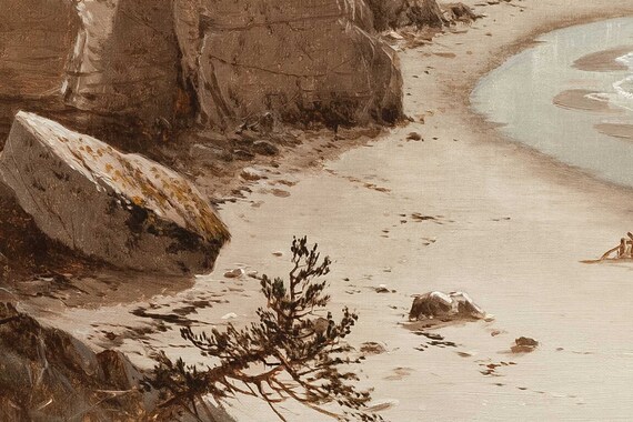 Rocky Coastal Shoreline Sepia Vintage Beach Landscape Poster