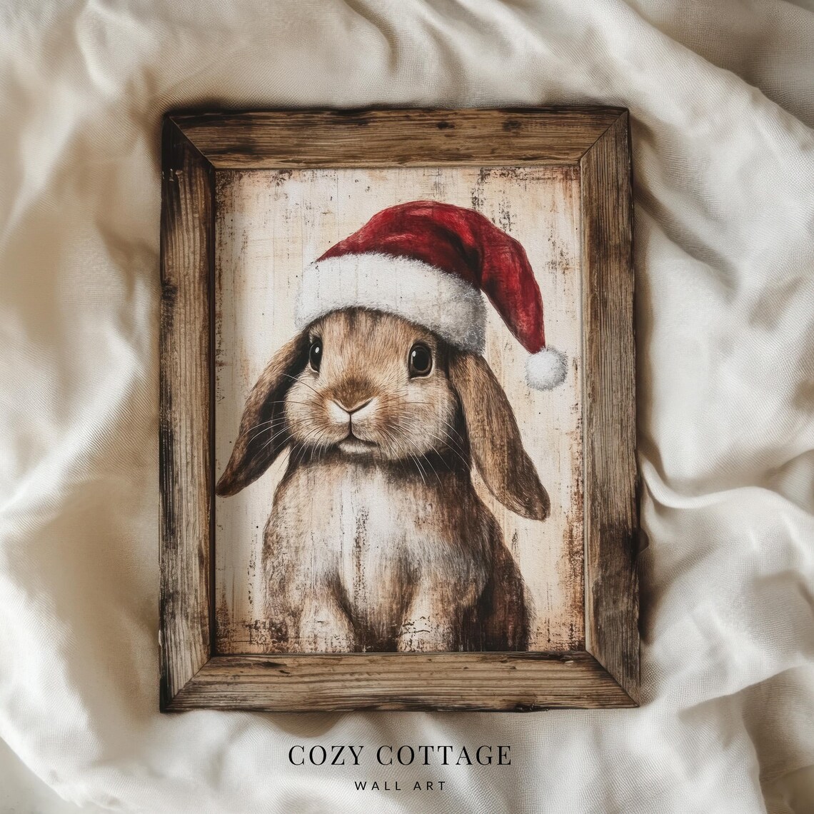 Christmas Bunny Vintage Style, Cozy Cottage Decor