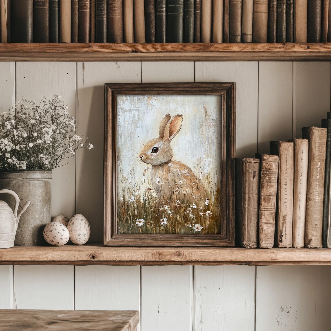 Neutral Bunny Easter, Vintage Style Cottage Decor