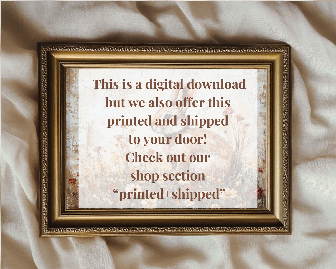 Rabbit On Flower Meadow, Vintage Cottage Decor - Image 3