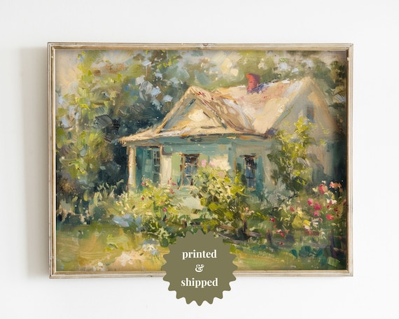 Country Cottage Vintage Style Painting, Poster Print
