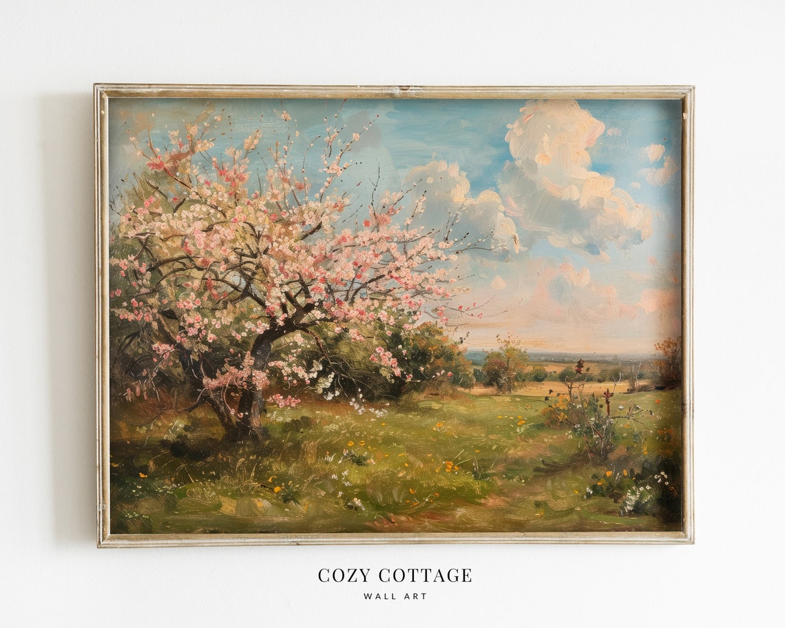 Cherry Blossom Vintage Style Painting, Art Print