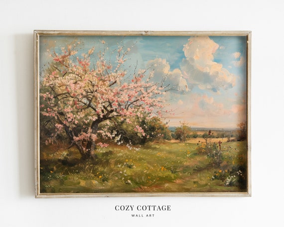 Cherry Blossom Vintage Style Painting, Art Print