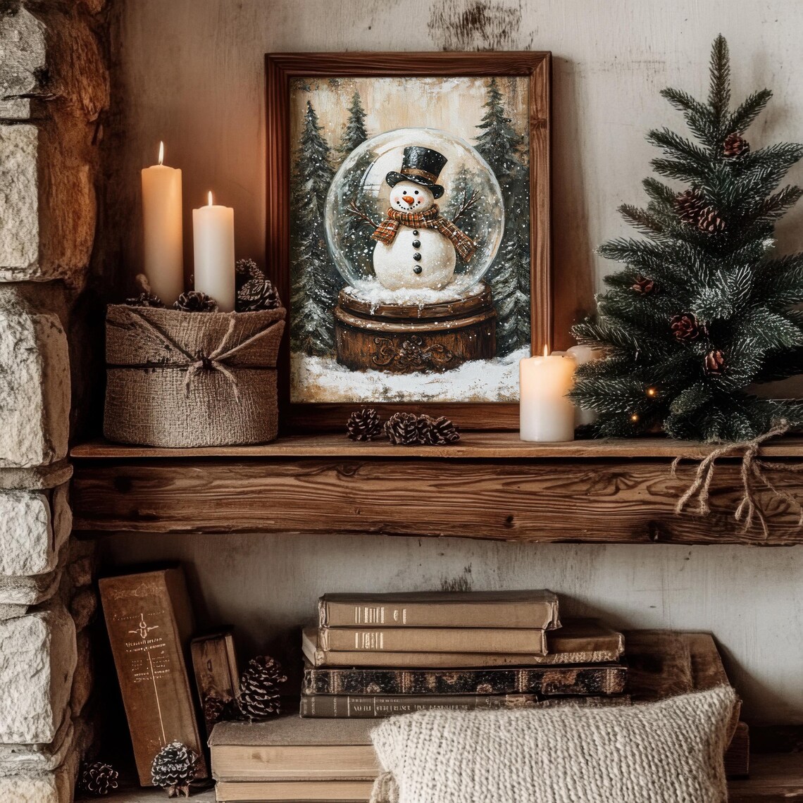 Rustic Snowman Print, Cozy Cottage Holiday Decor - Image 3