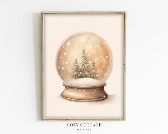 Snow Globe With Christmas Trees, Vintage Style Art Print