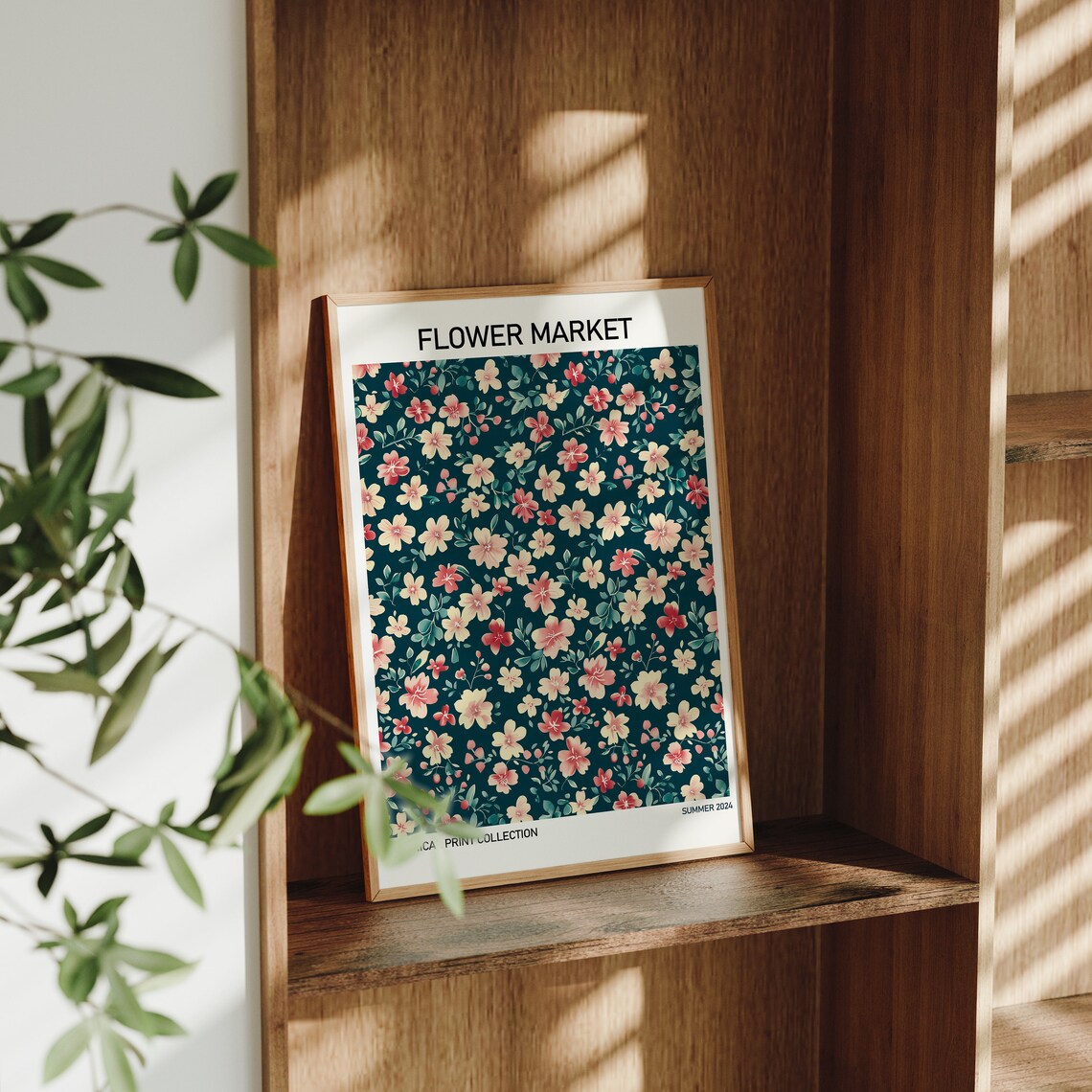 Flower Market Summer 2024 Dark Teal Ditsy Floral Pattern Poster