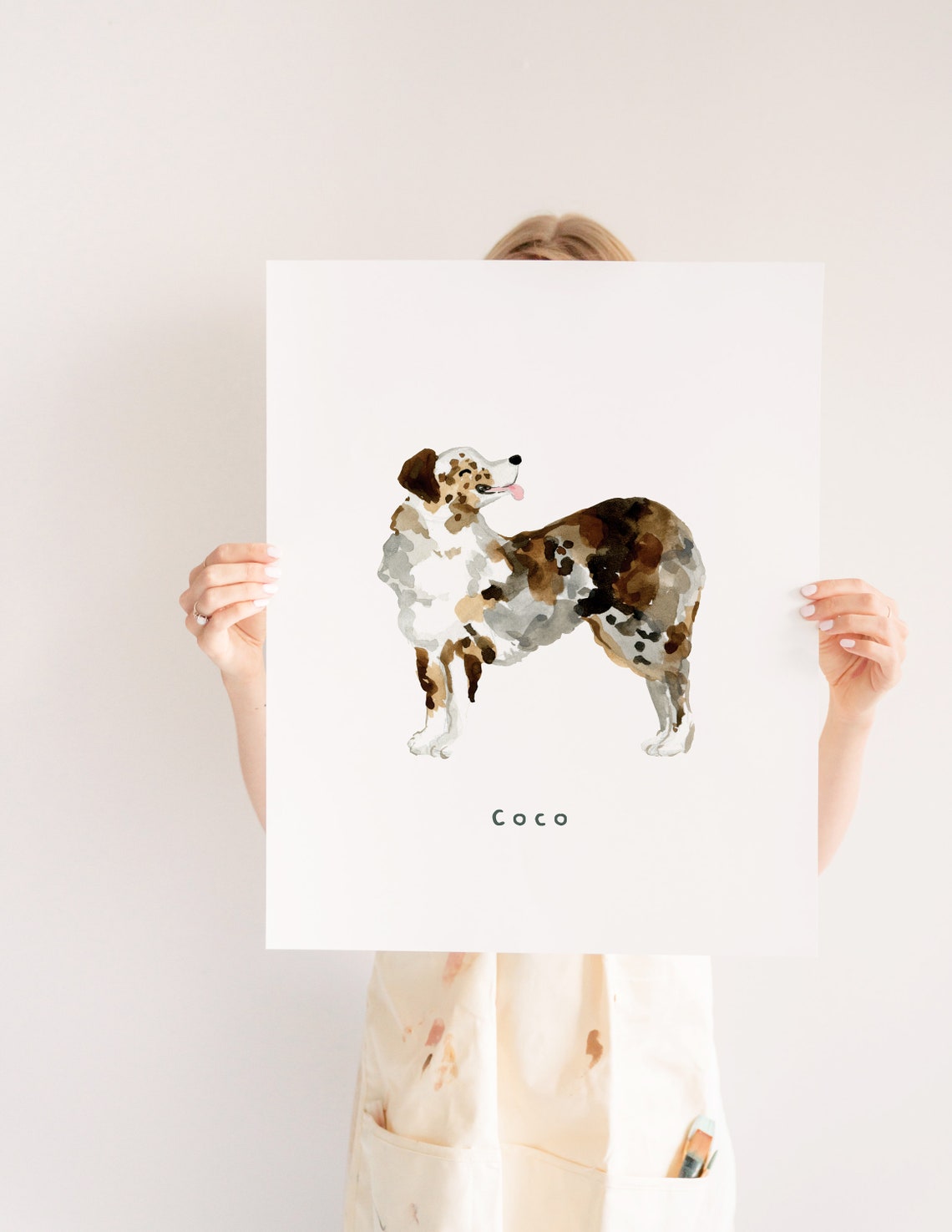 Australian Shepherd Merle Dog Personalized Name Watercolor Pet Poster - Image 2