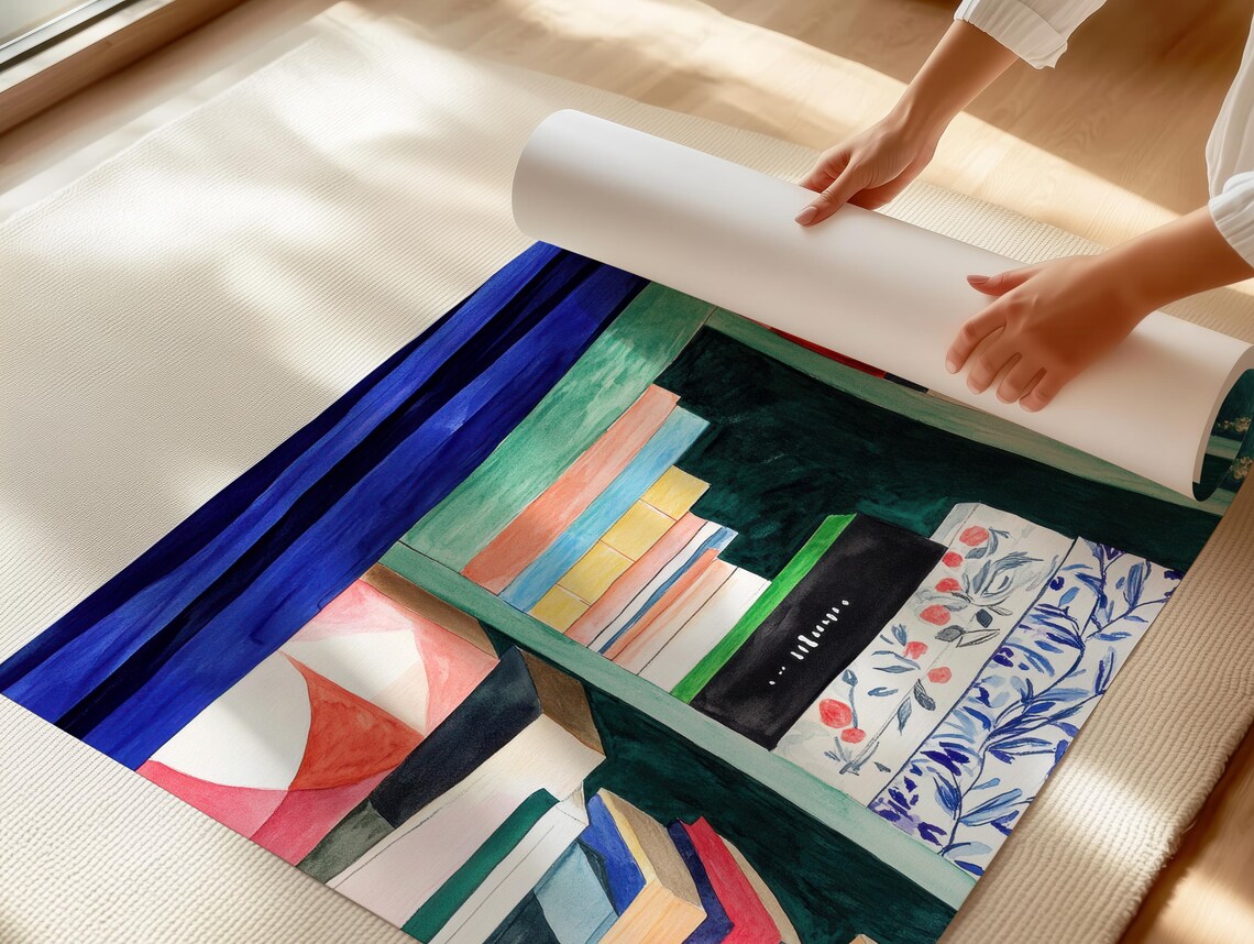 Colorful Bookshelf Illustration, Cozy Reading Nook - Image 2