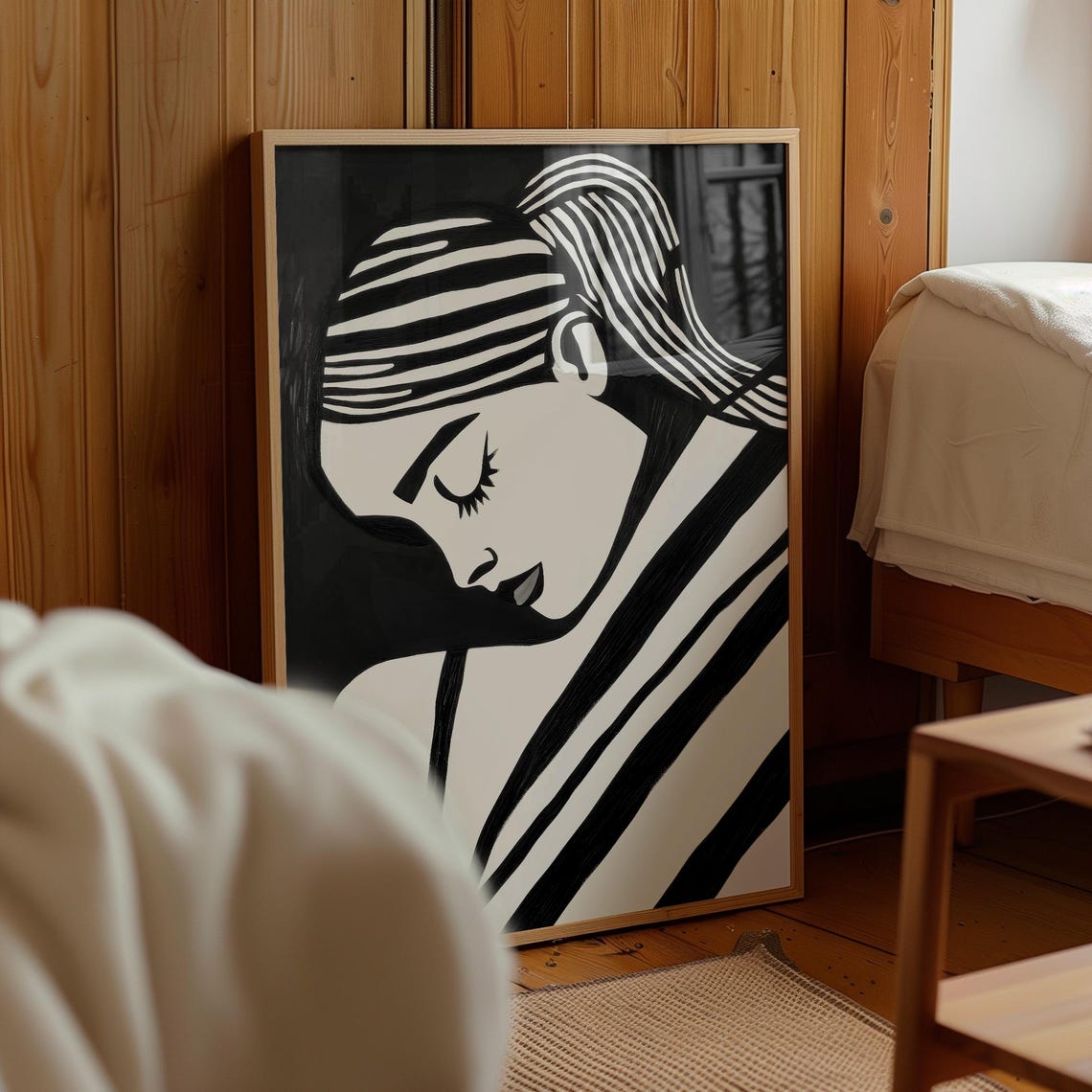 Bold Black And White Woman Portrait Modern Minimalist Print Graphic Feminine Line Art Stylish Gift For Design Lovers - Image 3