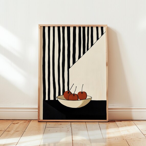 Bold Cherries Still Life, Modern Graphic Art Print