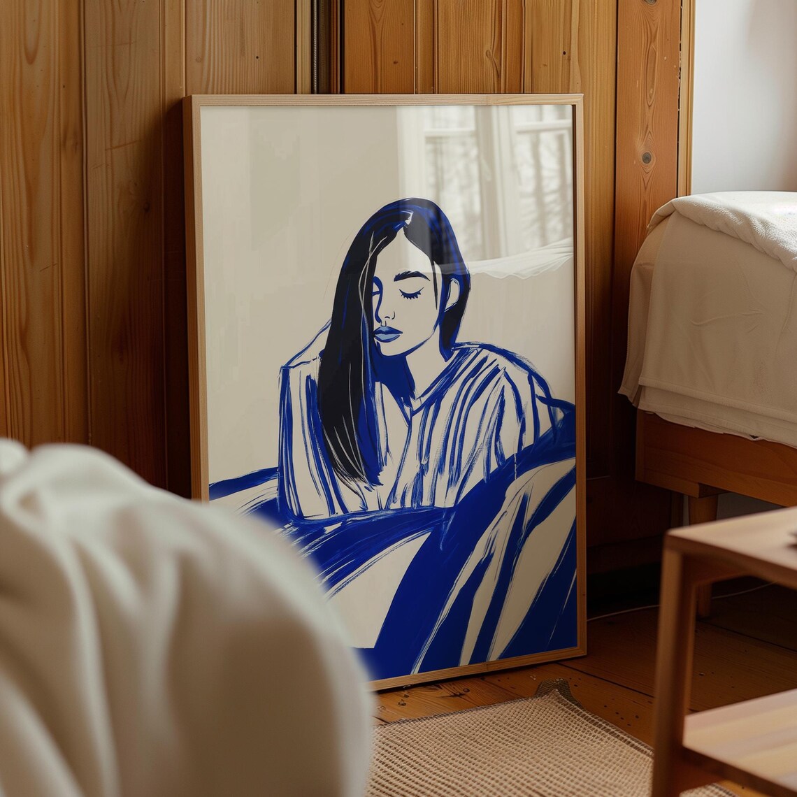Serene Woman Portrait, Abstract Minimalist Bedroom Art - Image 2