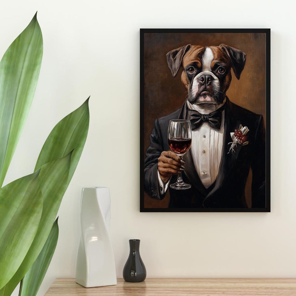 Boxer In Tuxedo Poster Dog Poster Boxer In Suit Print Dog Wall Art Boxer Portrait Dog Living Room Poster Funny Boxer Dog Art Boxer - Image 2