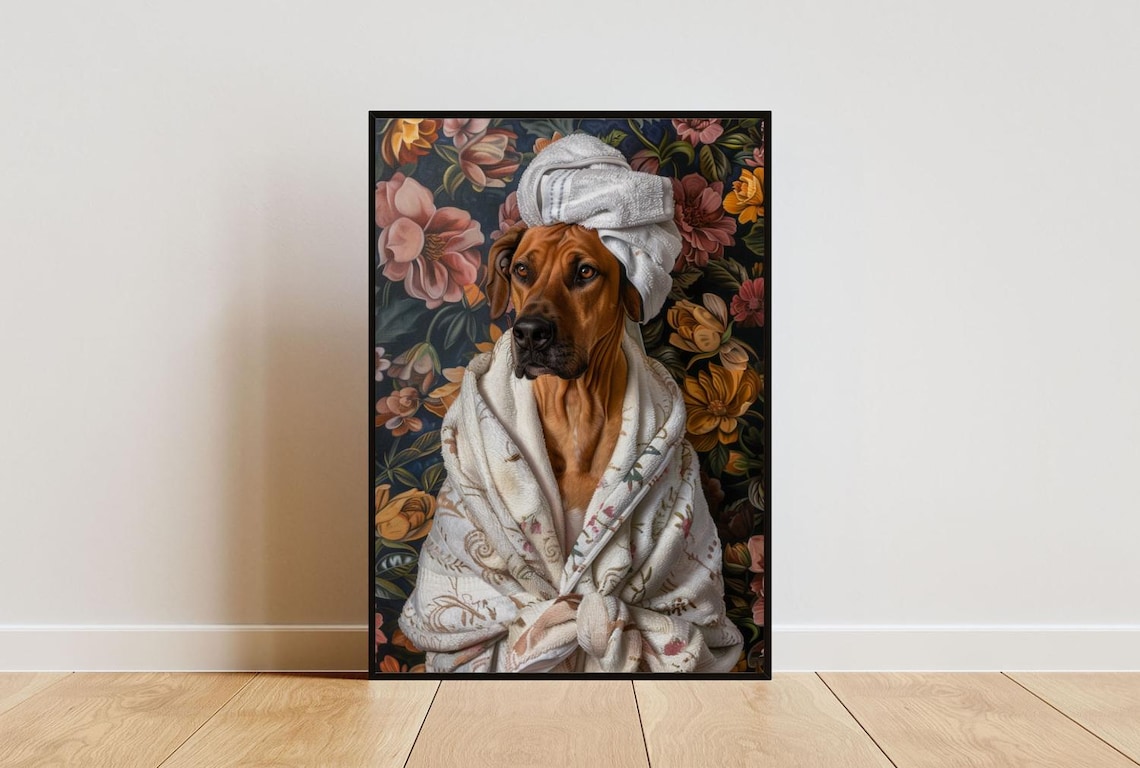 Rhodesian Ridgeback In Bathrobe Dog Poster Print