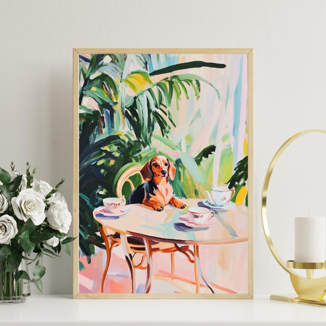 Retro Dachshund Poster Dachshund Oil Painting Vintage Dachshund Poster Dog Dining Room Wall Art Retro Dog Poster Wall Art Pet Poster - Image 3
