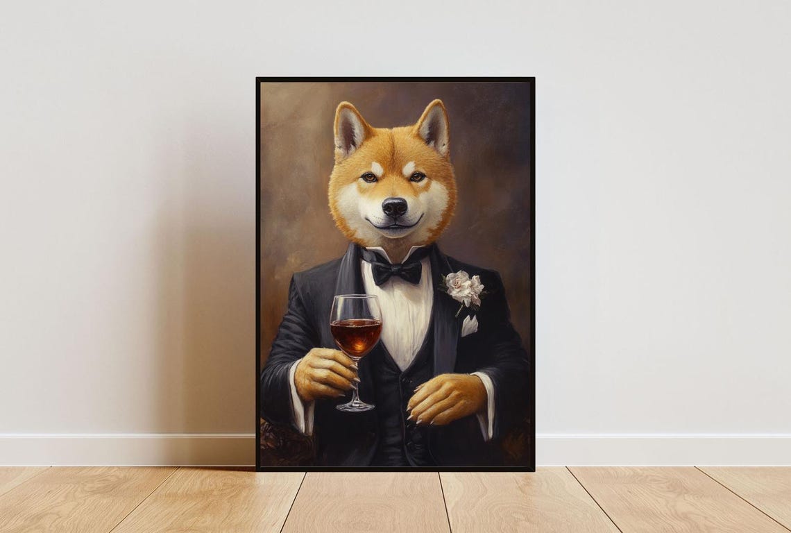 Akita In Tuxedo Poster Pet Poster Akita In Suit Print Akita Portrait Dog Living Room Poster Funny Akita Art Funny Pet Print Dog Print