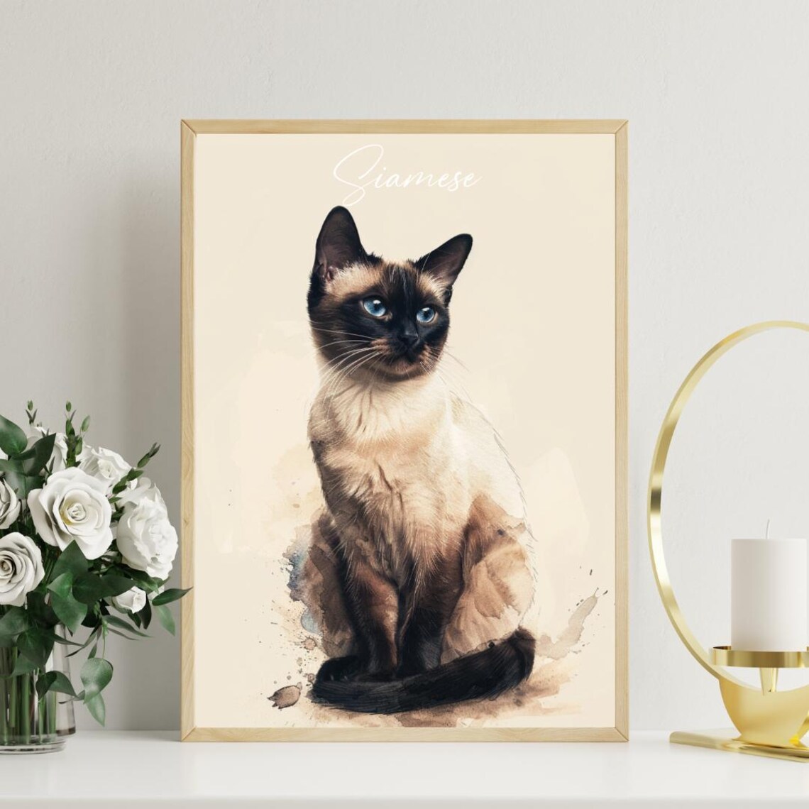 Siamese Cat Watercolor Art Print, Personalized - Image 3