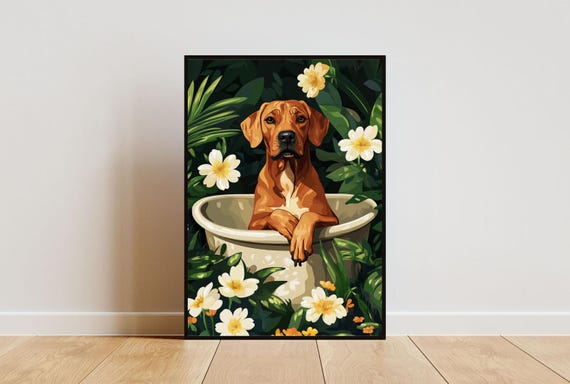 Rhodesian Ridgeback In Bathtub Poster Funny Dog Poster Rhodesian Ridgeback Bathroom Print Rhodesian Ridgeback Bath Poster Pet Wall Art