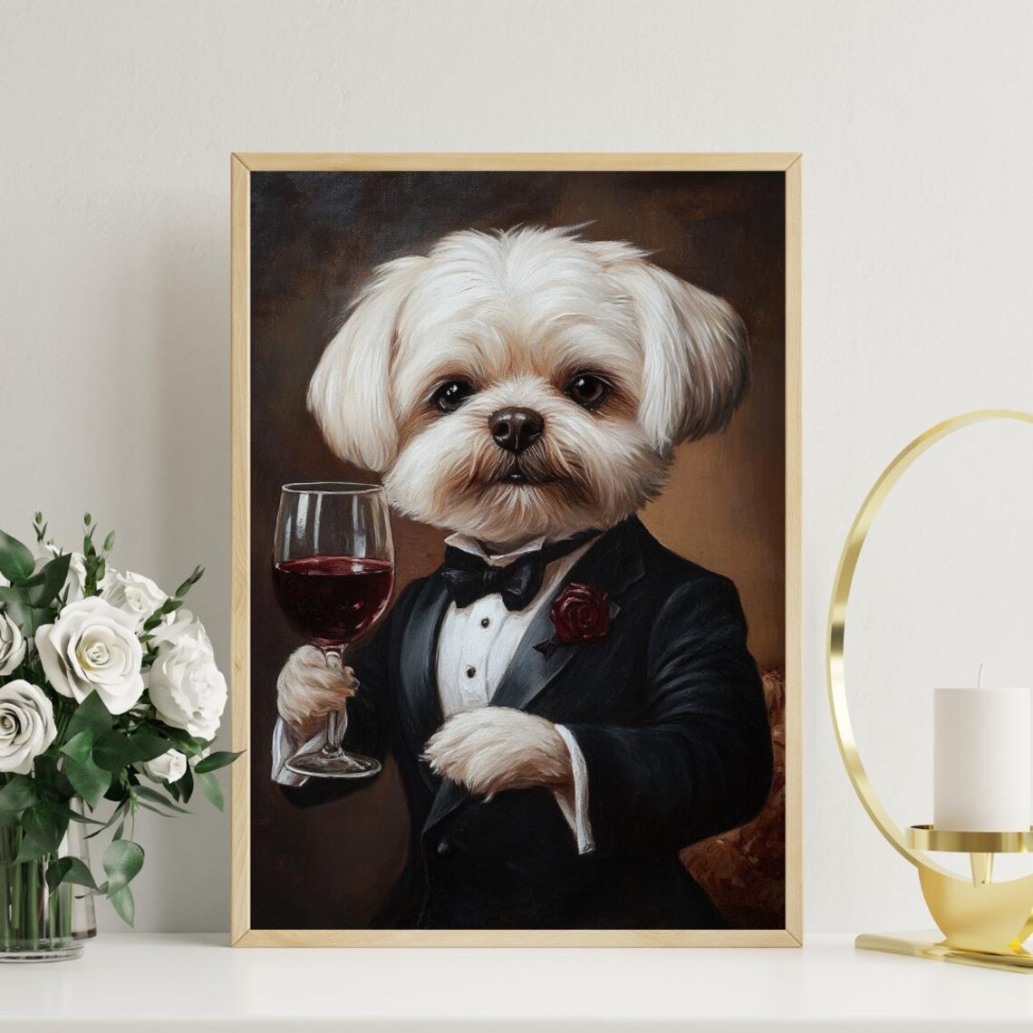 Maltese In Tuxedo Funny Dog Portrait Poster - Image 3