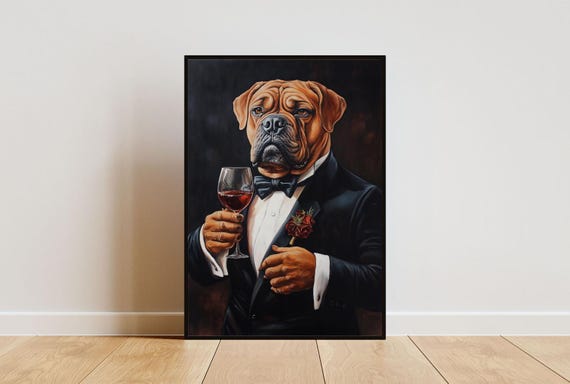 Bullmastiff In Tuxedo Poster Pet Poster Bullmastiff In Suit Print Bullmastiff Portrait Dog Living Room Poster Funny Bullmastiff Art