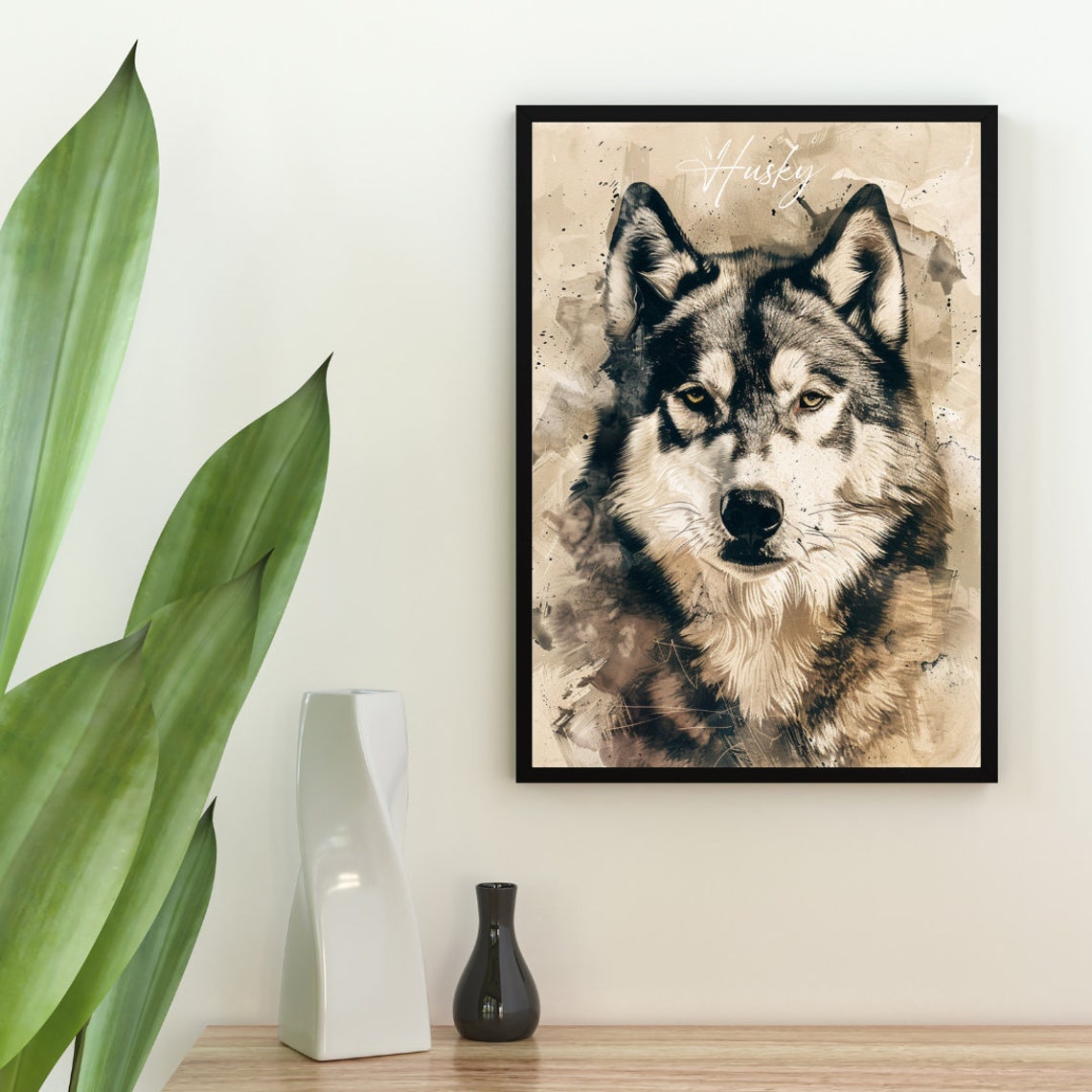 Husky Poster Dog Poster Husky Print Dog Wall Art Personalised Dog Photo Dog Siberian Husky Watercolour Customised Dog Portrait Pet - Image 2