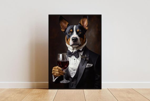 Australian Cattle Dog In Tuxedo Poster Pet Poster Australian Cattle Dog In Suit Print Australian Cattle Dog Portrait Funny Pet Print