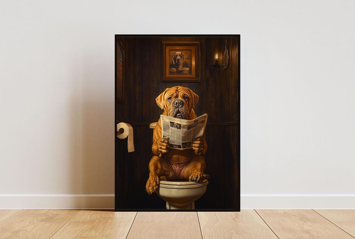 Mastiff On Toilet Poster Dog Poster Mastiff Bathroom Print Dog Toilet Wall Art Mastiff Portrait Dog Bathroom Poster Mastiff Dog Print