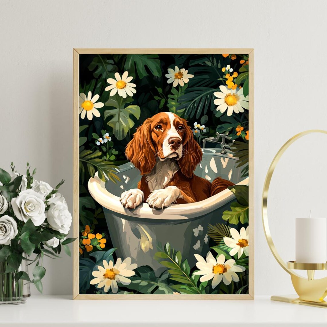 Irish Setter in Bathtub Among Daisies Funny Floral Bathroom Dog Poster - Image 3