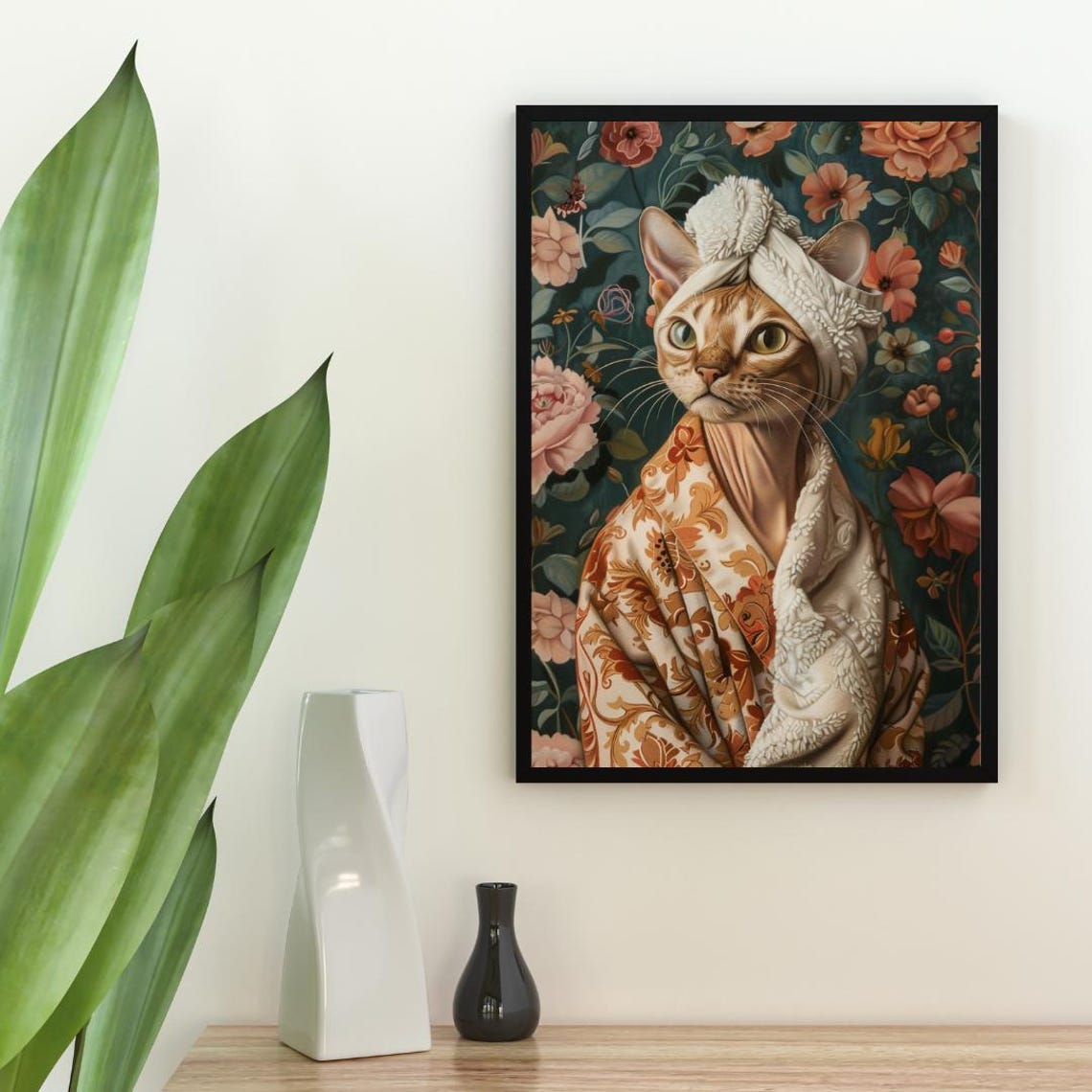 Abyssinian In Bathrobe Spa Day Portrait Funny Slender Cat Poster - Image 2